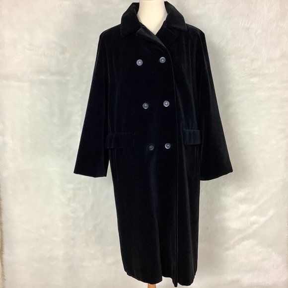 Vintage 1960s, 70s Surrey Classics Of Canada Black Velvet Double Breasted Coat L - Picture 1 of 9